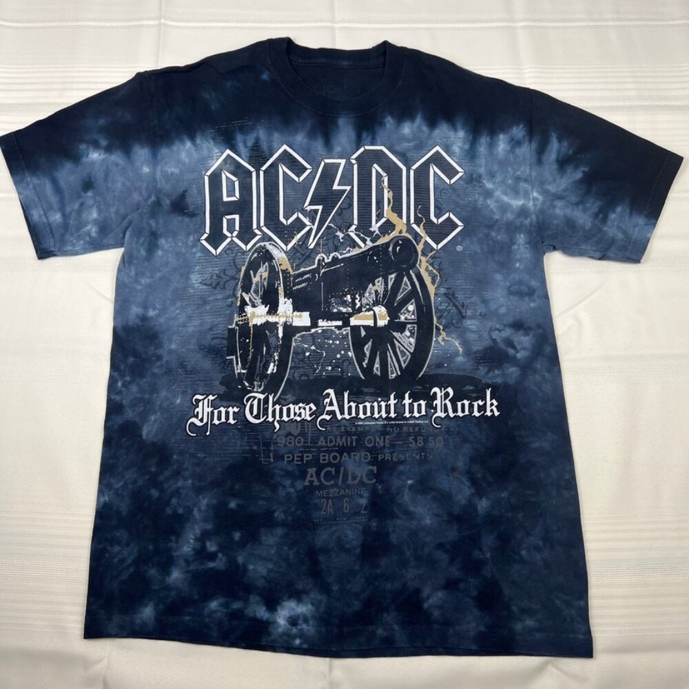 AC/DC Liquid Blue Tie Die Graphic Shirt For those about to Rock Mens M T Shirt